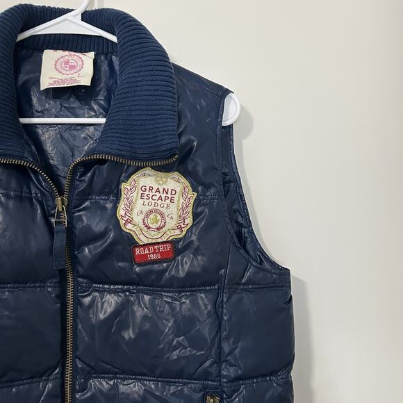 Victoria Secret Pink Puffer Vest Large Trustees Of The University Navy Blue Y2K - Picture 2 of 10